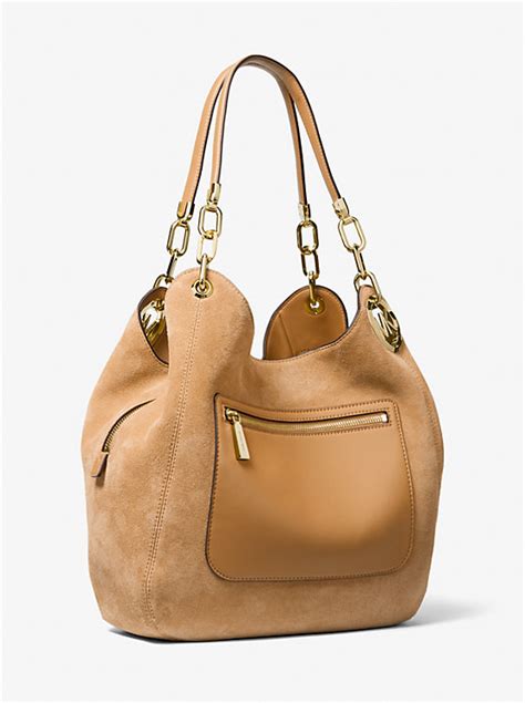 michael kors lillie large suede shoulder bag|michael kors carryall pale peanut.